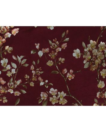 Floral Bouquet Vines Plush Stretch Velour, Wine