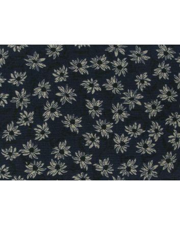 Floral Daisies Linen Look Cotton, Navy