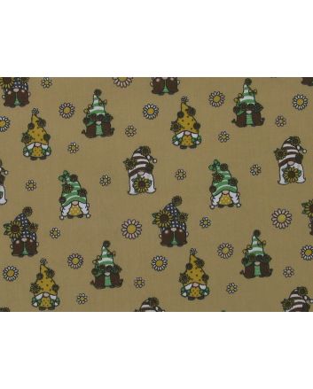 Floral Gonks Polycotton Print, Camel
