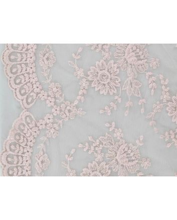 Floral Midsummer Embroidered Scalloped Edged Tulle, Pink
