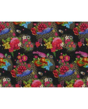 Floral Parrots Cotton Canvas, Black
