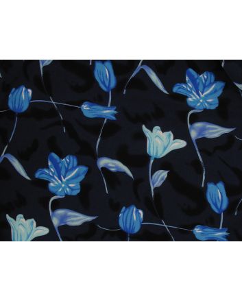 Floral Saphire Viscose Print, Navy