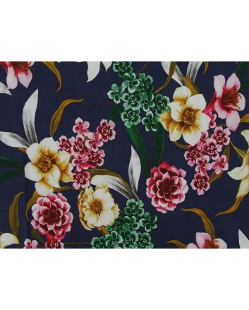 Floral Tulip Rose Viscose Print, Navy