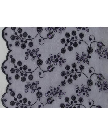 Floral Vines Embroidered Scalloped Edged Sequin Tulle, Purple