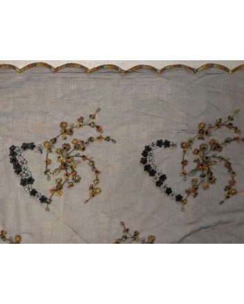 Flower Spiral Embroidered Scalloped Edged Tulle, Black