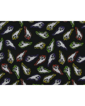 Flying Ghosts Halloween Polycotton Print, Black