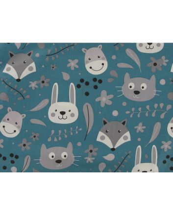 Furry Animals Cotton Print, Teal