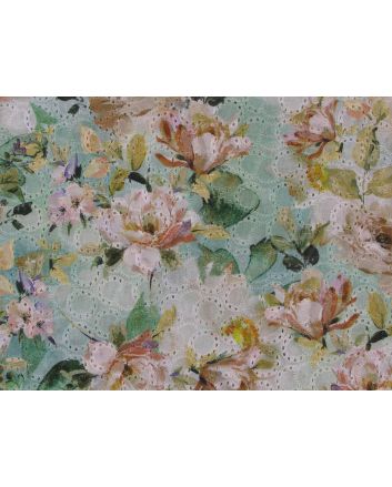 Garden Sprout Printed Broderie Anglaise, Mint