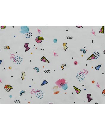 Geo Shapes Cotton Jersey, White