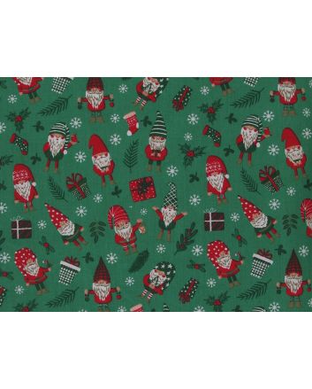 Gifts and Gonks Christmas Polycotton Print, Green