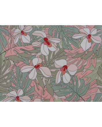 Hanging Hibiscus Stretch Cotton Linen Print, Blush