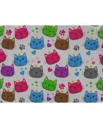 Happy Cats Polycotton Print, White