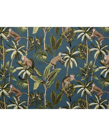Heavy Cotton Printed Panama Curtain Fabric Monkey Jungle, Teal