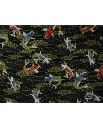 Isumi Japanese Foil Cotton Print, Swimming Koi, Black