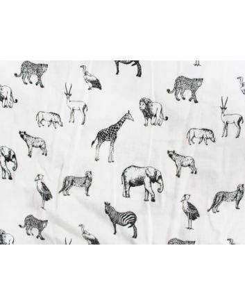 Jungle Animals Printed Flat Double Gauze, White