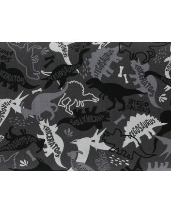Jurassic Dinosaurs Cotton Print, Grey