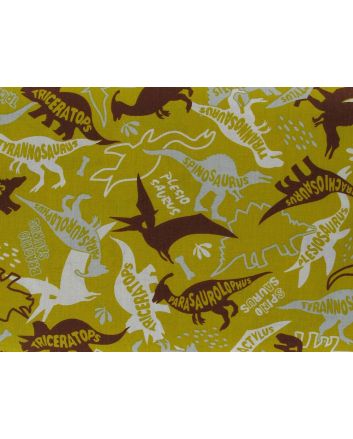 Jurassic Dinosaurs Cotton Print, Mustard