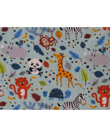 Leafy Animals Cotton Jersey, Bright Mint