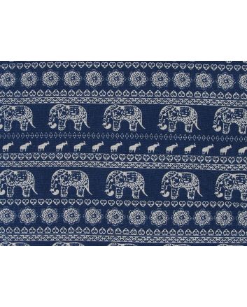 Lightweight Linen Look Canvas, Indian Elephant Stripe, Blue