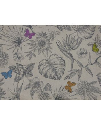Cotton Rich Linen Look Printed Panama, Butterfly Contrast
