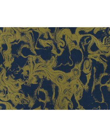 Liquid Swirl Gold Foil Cotton Print, Navy