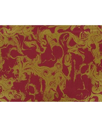 Liquid Swirl Gold Foil Cotton Print, Red
