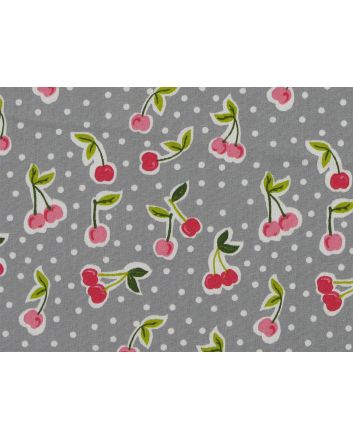 Love You Cherry Cotton Print, Grey