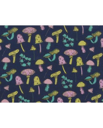 Magical Mushrooms Polycotton Print, Navy
