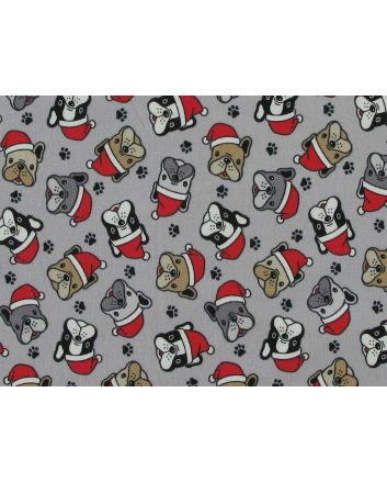 Merry Bulldogs Christmas Cotton Jersey Print, Silver