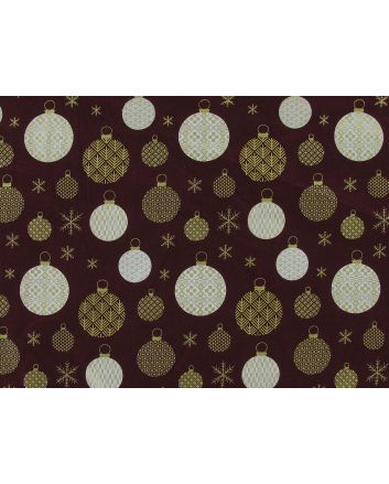 Metallic Baubles Christmas Cotton Print, Wine
