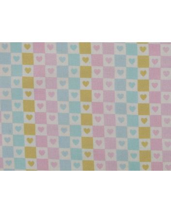 Mini Heart Check Cotton Print, Pastel
