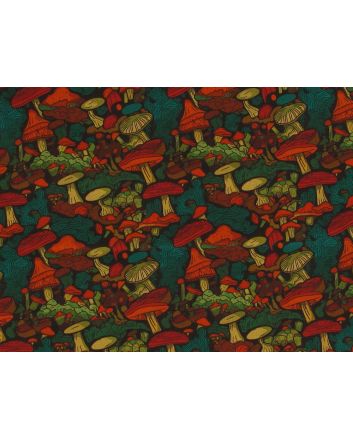 Mushroom Meadow Cotton Print, Green