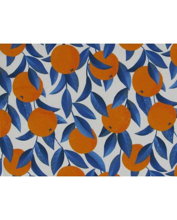 Orange Vines Cotton Print, White