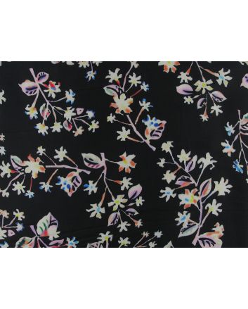 Painted Floral Vines Faux Silk Charmeuse, Black
