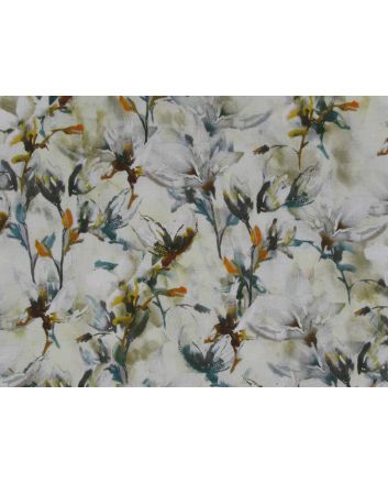 Painters Flowers Viscose Linen Print, White