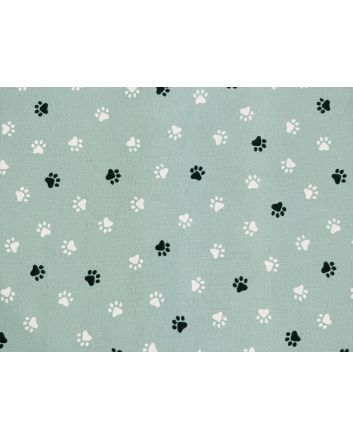 Paw Prints Cotton Canvas, Duck Egg