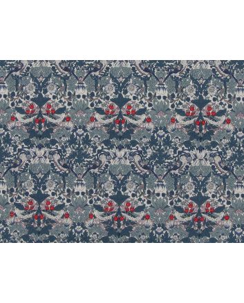 Peacock Wings Cotton Poplin Print, Red and Blue