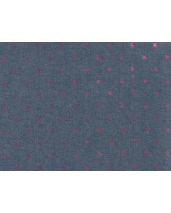 Pink Stars Foil Printed Chambray, Blue