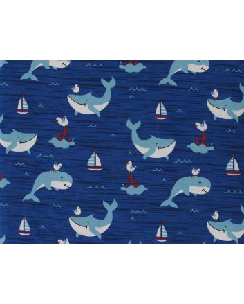 Pleasant Whale Cotton Jersey Print, Blue
