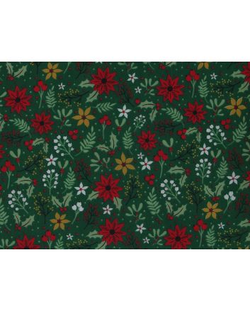 Poinsettia Christmas Polycotton Print, Dark Green
