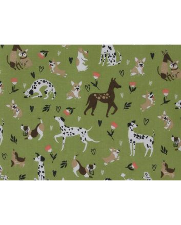 Pooch Parade Polycotton Print, Olive