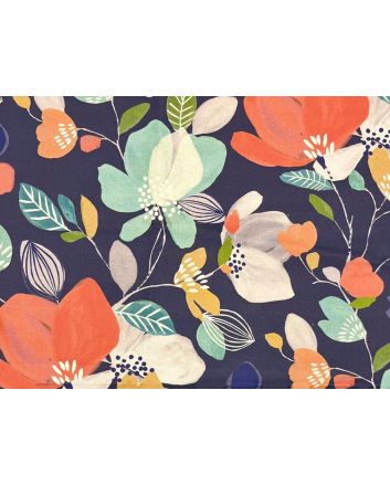 Poppy Print Curtain Fabric, Navy