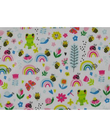 Rainbow Garden Polycotton, White