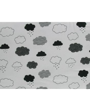 Rainy Clouds Cotton Jersey Print, White