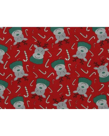 Reindeer Canes Cotton Print, Red