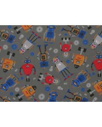 Roaming Robots Polycotton Print, Dark Grey