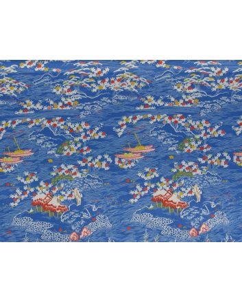 Rolling Landscape Stretch Faux Silk Satin, Blue