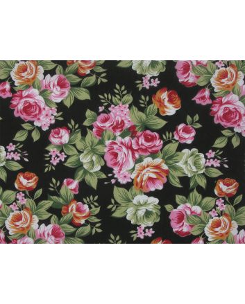 Rose Of The Night Polycotton Print, Black