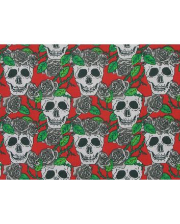 Rose Wreath Skull Polycotton Print, Red