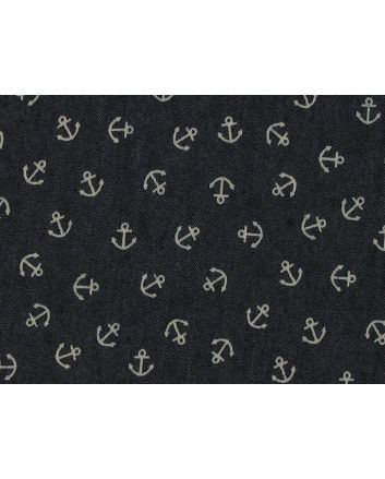 Sailing Anchors Printed Chamray, Dark Blue